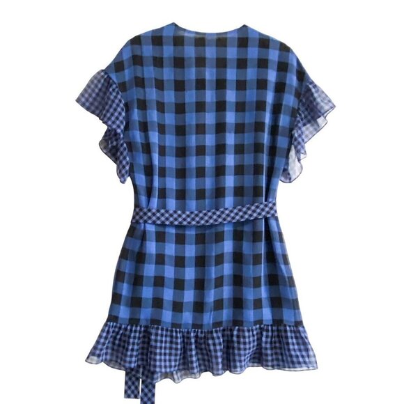 Tularosa Jenny Blue and Black Buffalo/gingham Plaid Wrap Mini Dress, Size M - Picture 4 of 15
